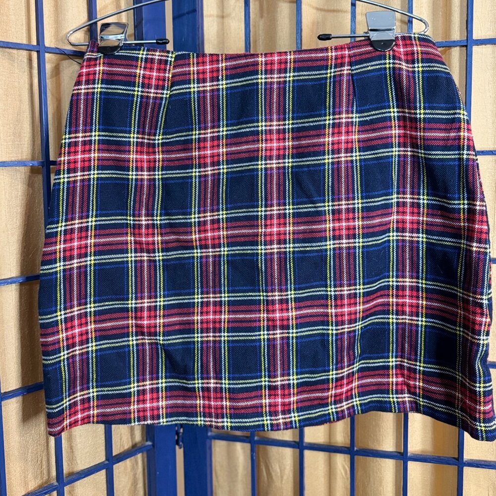 Plaid Mini Skirt Front Zip Punk Grunge Tartan Red Blue Yellow L